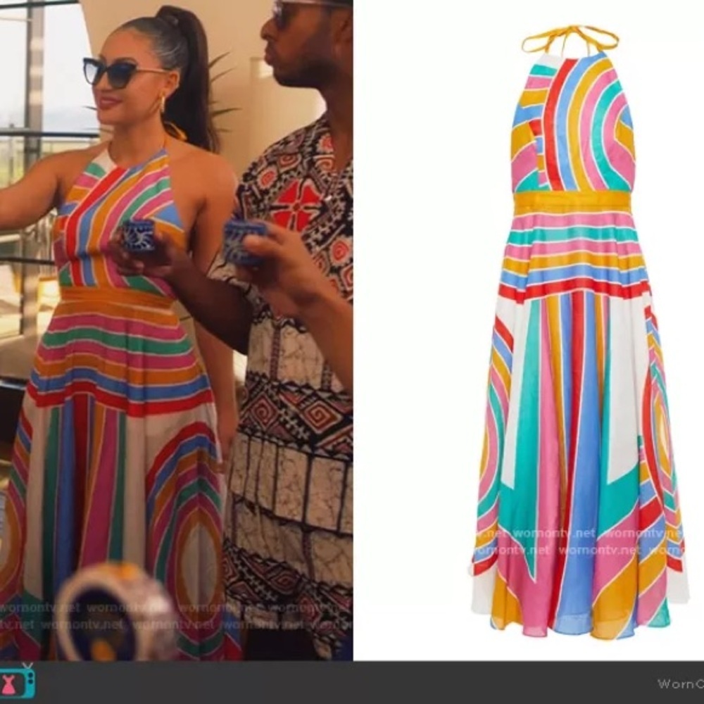 Zimmermann Fiesta Rainbow Striped Linen Halter Neck Midi Dress size 2 | US 10 - Picture 2 of 16